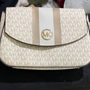 Michael Kors Beige and White Crossbody Bag